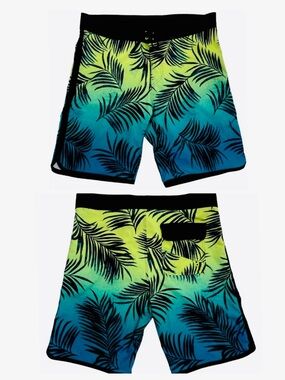 Burnside Men’s Size 33 Board Shorts Swim Trunks Surf Beach Cyan Blue Tropical